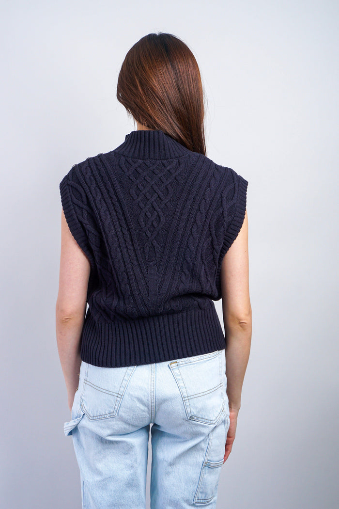 Private Label SWEATERS Navy Mock Neck Button Sweater