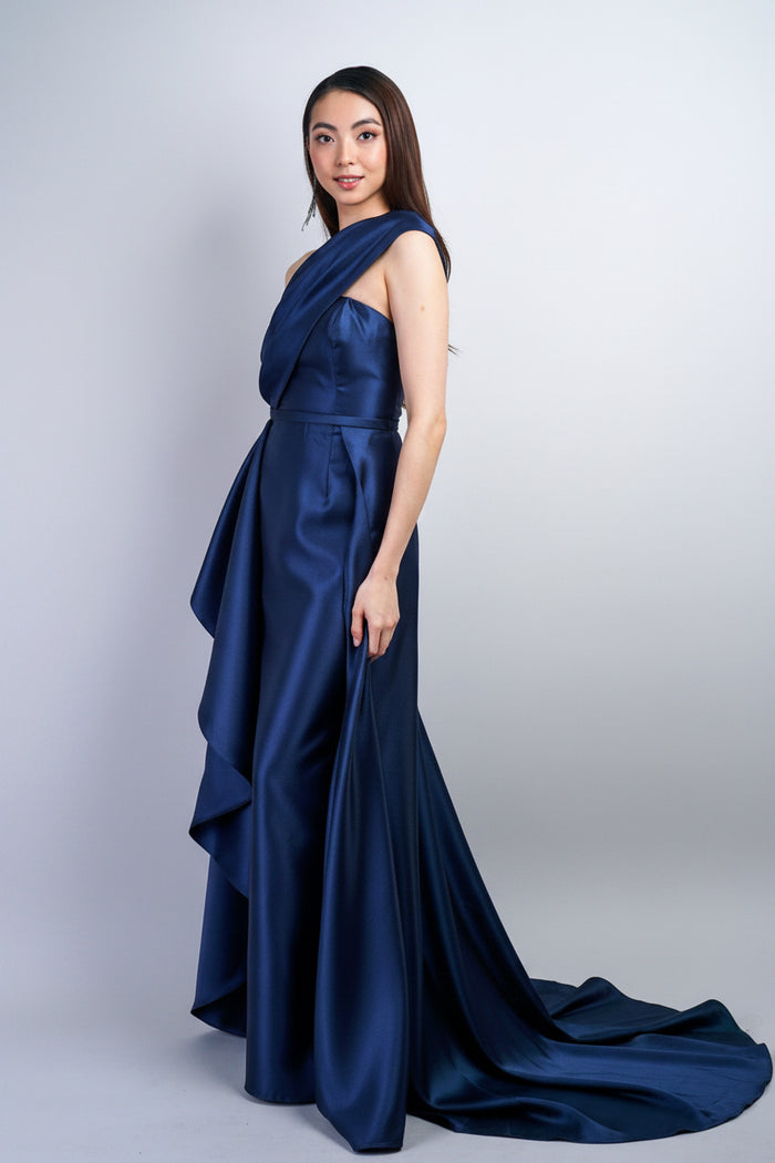 Navy  One Shoulder Gown