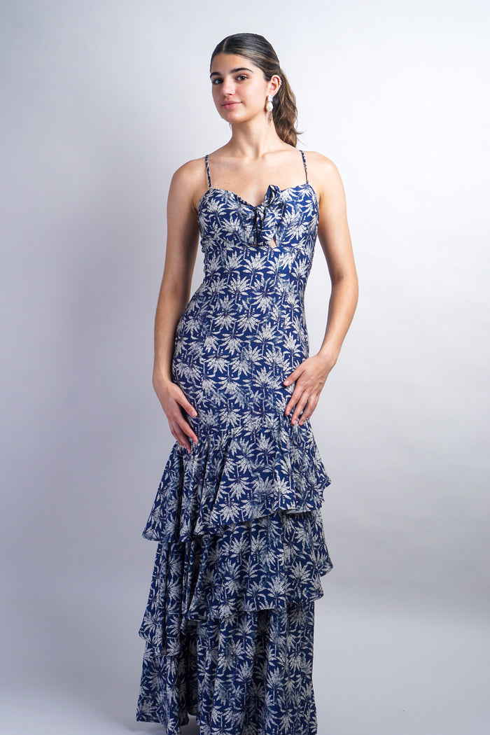 Navy Ruffle Layered Maxi Dress