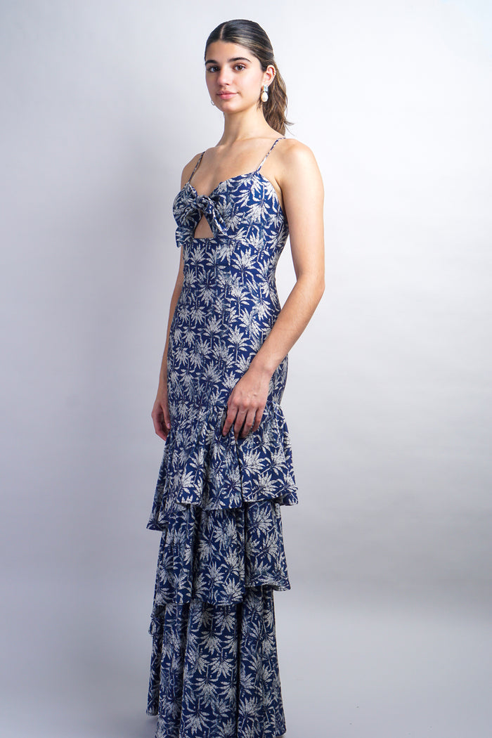 Navy Ruffle Layered Maxi Dress