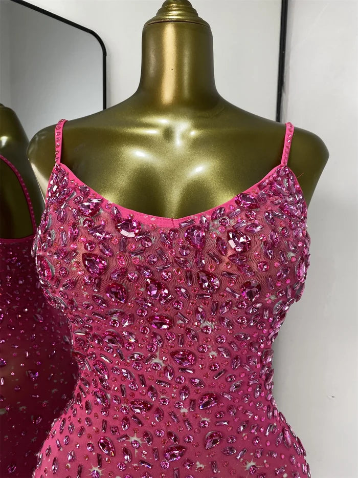 sparkly rhinestone mesh asymmetric long dress for evening gala and cocktail party styling