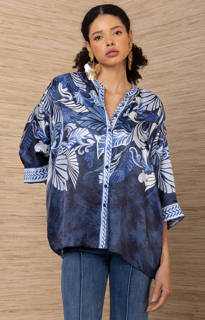Neriah Charmeuse Top, color-Navy
