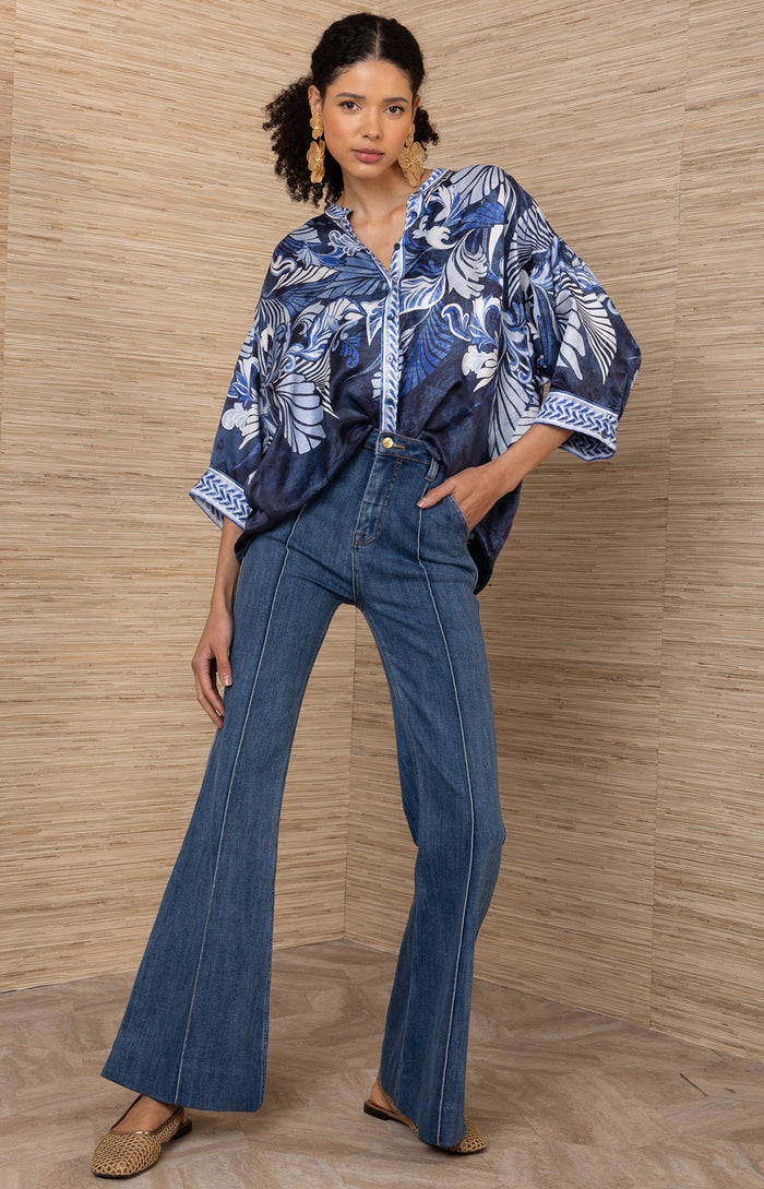 Neriah Charmeuse Top, color-Navy