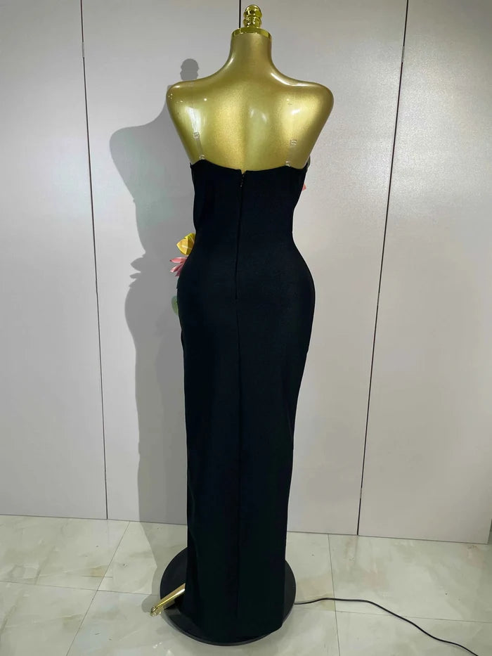 Ness 3D Flower Backless Side Slit Bodycon Bandage Dress