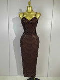 Nia Pearl Beaded Sequin Strap Bodycon Long Dress