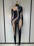 Nicole Sparkly Rhinestone Bodycon Performance Bodysuit