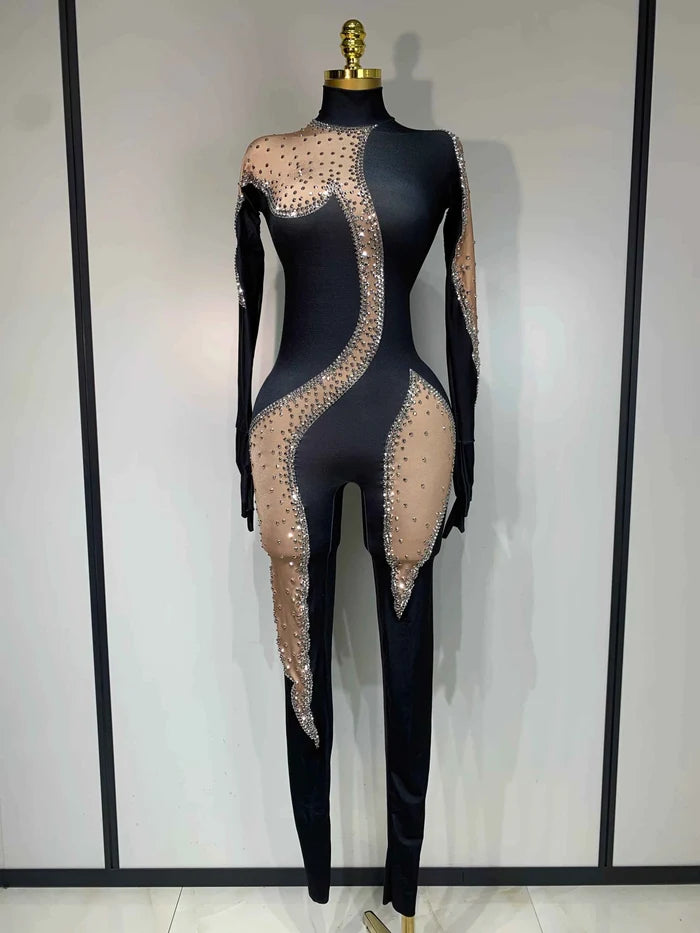 Nicole Sparkly Rhinestone Bodycon Performance Bodysuit
