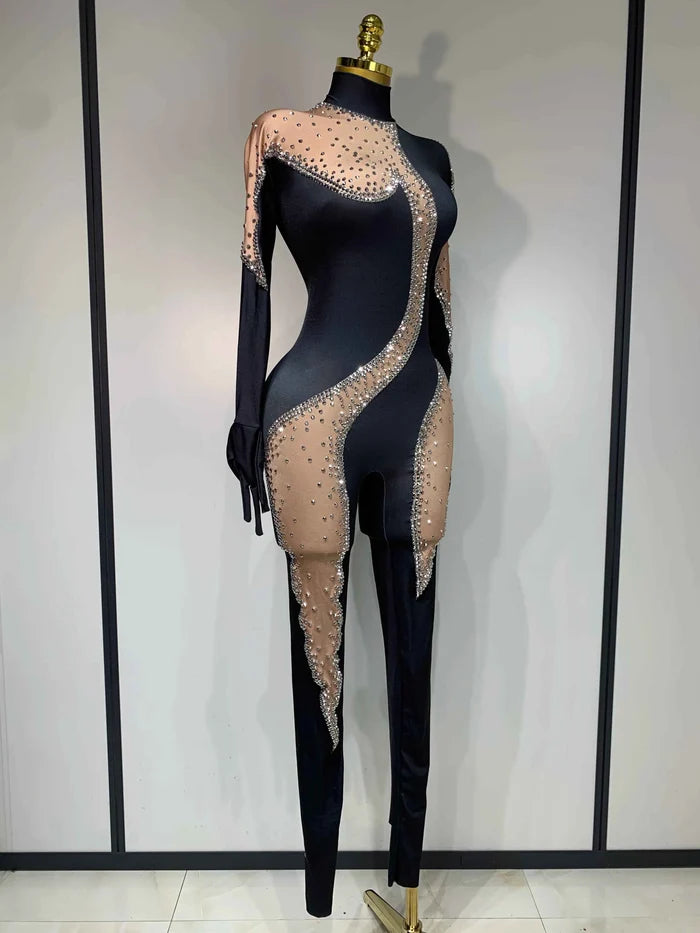Nicole Sparkly Rhinestone Bodycon Performance Bodysuit