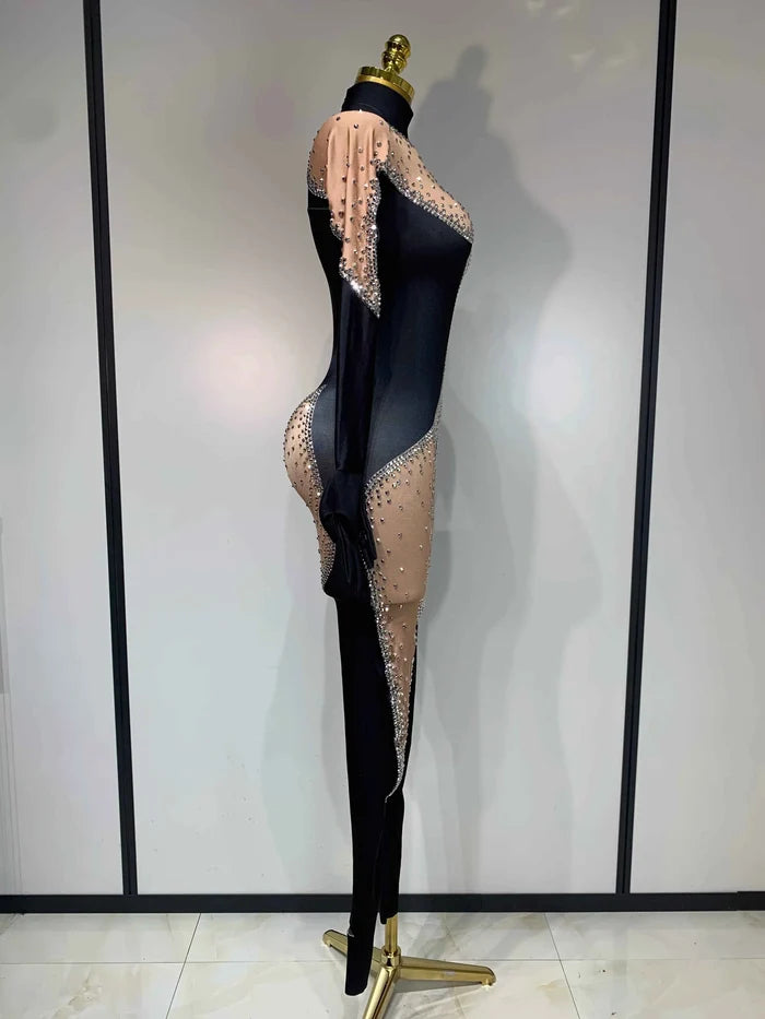 Nicole Sparkly Rhinestone Bodycon Performance Bodysuit