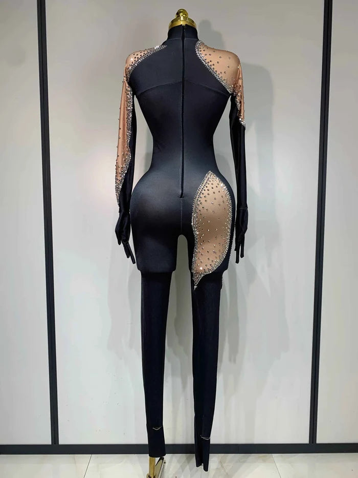 Nicole Sparkly Rhinestone Bodycon Performance Bodysuit