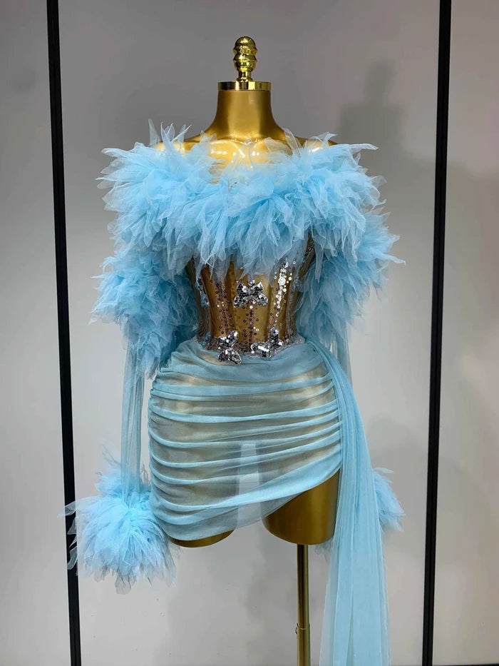 Nova Crystal-Embellished Three-Piece Mini Skirt Set