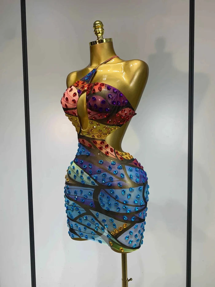 Nubia Sexy Backless Hollow Out Diamond Bodycon Dress