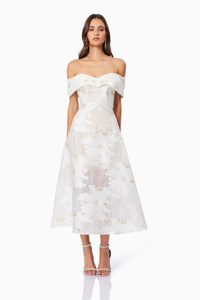 Octavia Midi Dress S Ivory Gold - Dress - Elliatt