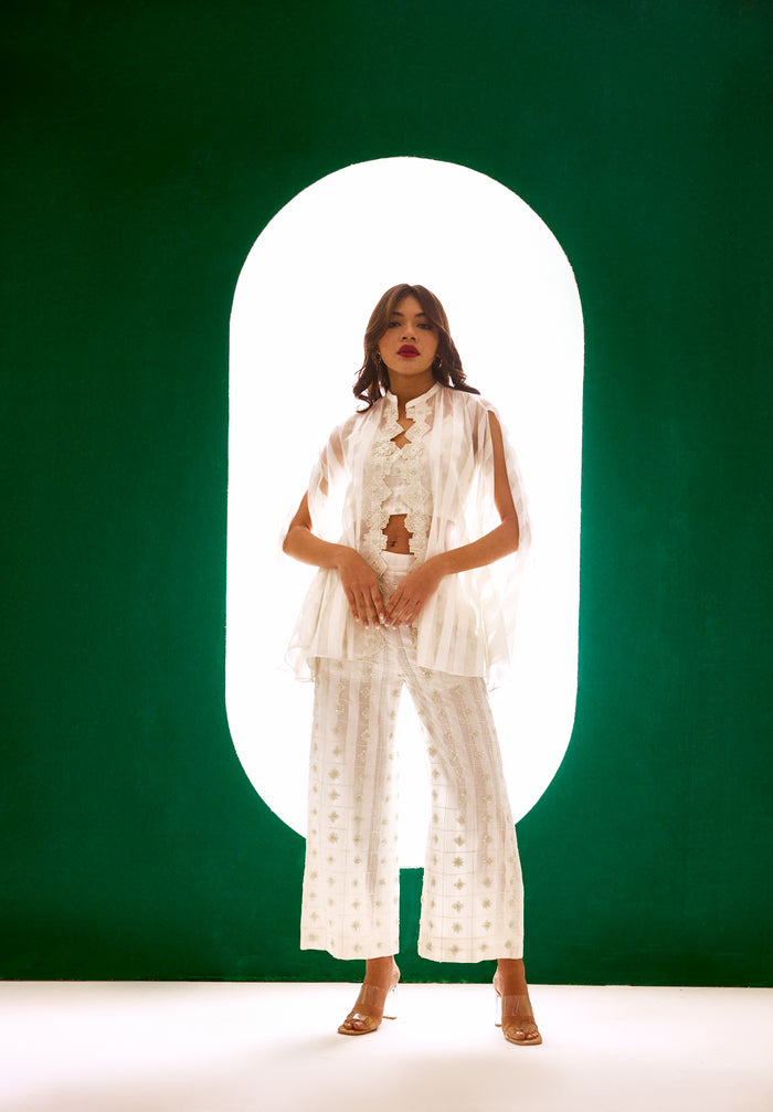 Off White Embroidered Romantic Cape