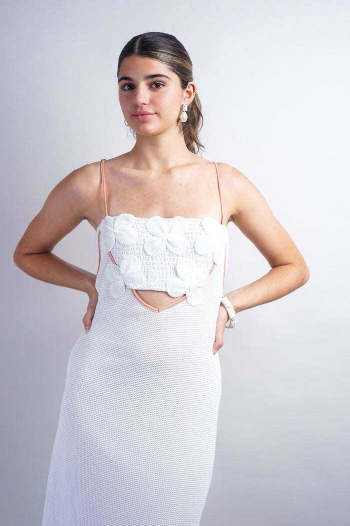 Off White Floral Cut Out Dress