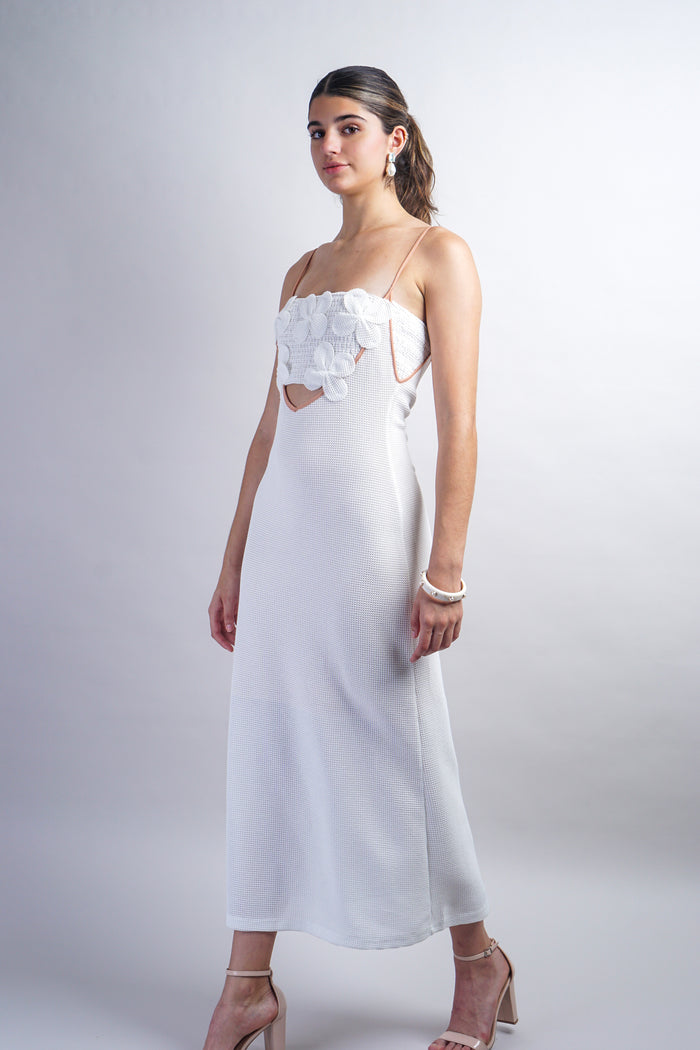 Off White Floral Cut Out Dress