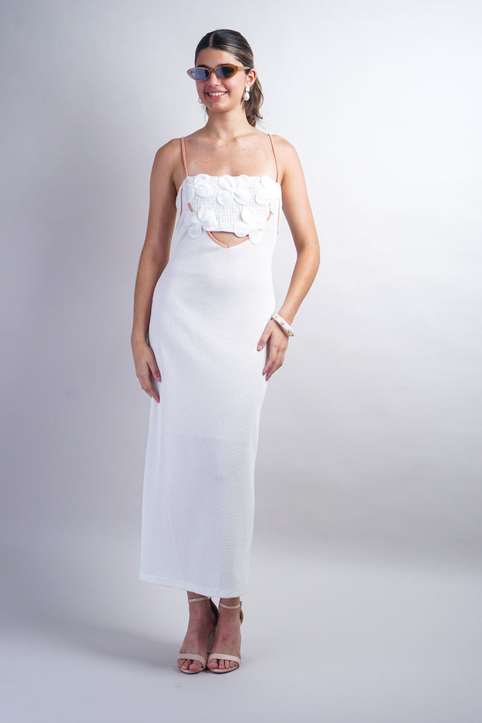 Off White Floral Cut Out Dress