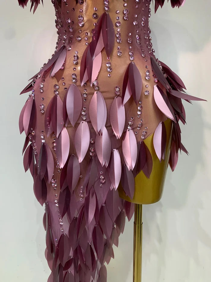 Olive sexy sheer mesh diamond luxury bodycon birthday dress