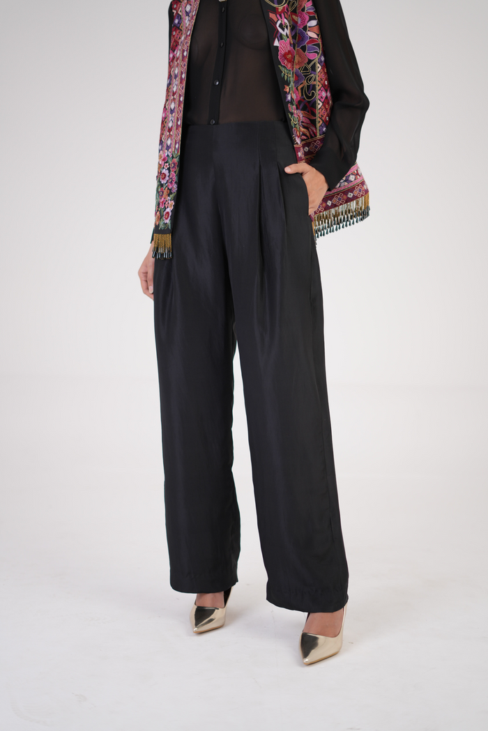 Opulent silk pleated pants