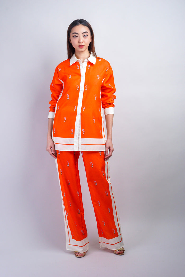 DCD SETS Collared Orange Print Pant Set