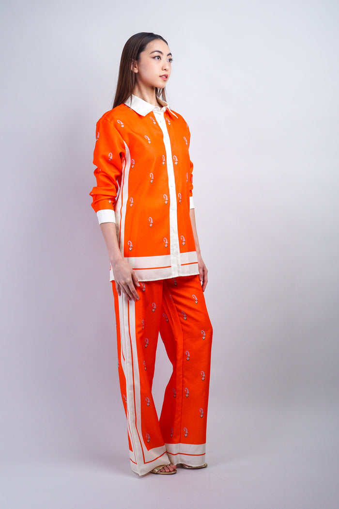 DCD SETS Collared Orange Print Pant Set