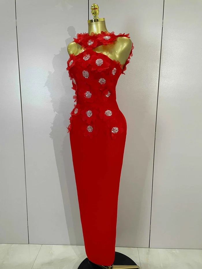 Paityn Flower Beading Sleeveless Bodycon Long Bandage Dress