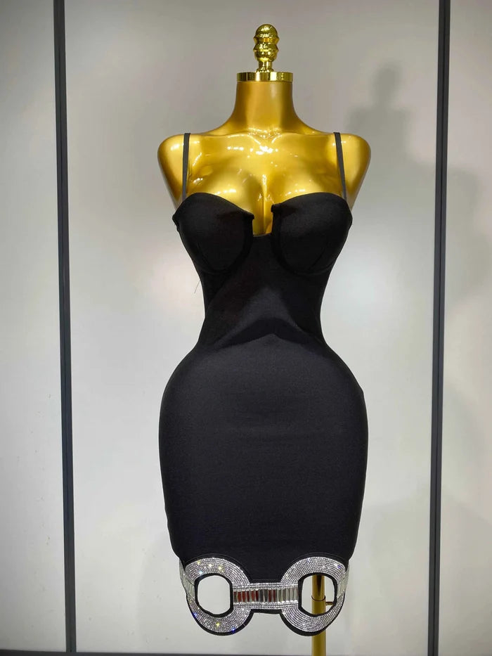 Patricia Backless Halter Black Midi Bandage Dress