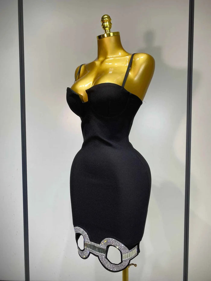 Patricia Backless Halter Black Midi Bandage Dress