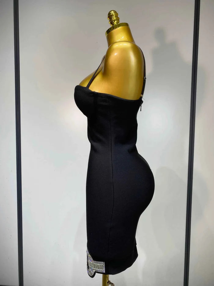Patricia Backless Halter Black Midi Bandage Dress