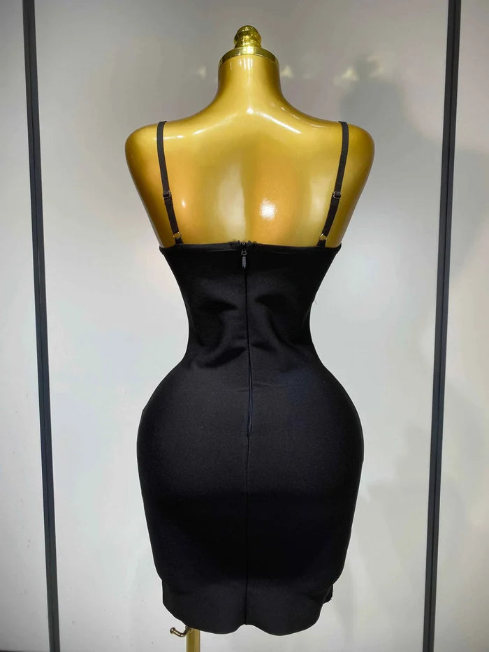 Patricia Backless Halter Black Midi Bandage Dress