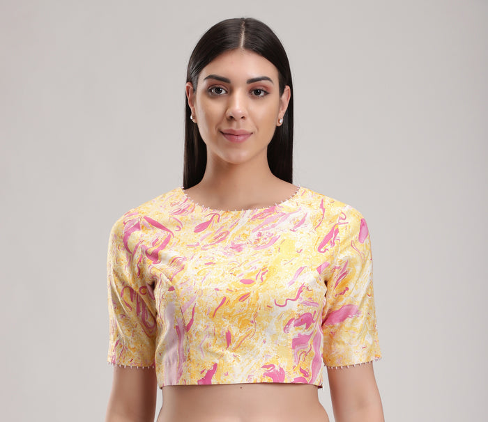 Peach Artistry Blouse, To all your plain sarees, Marble fabric is hand crafted, BeTrue, Be True