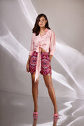Peach Silk Embroidered Knotted Top