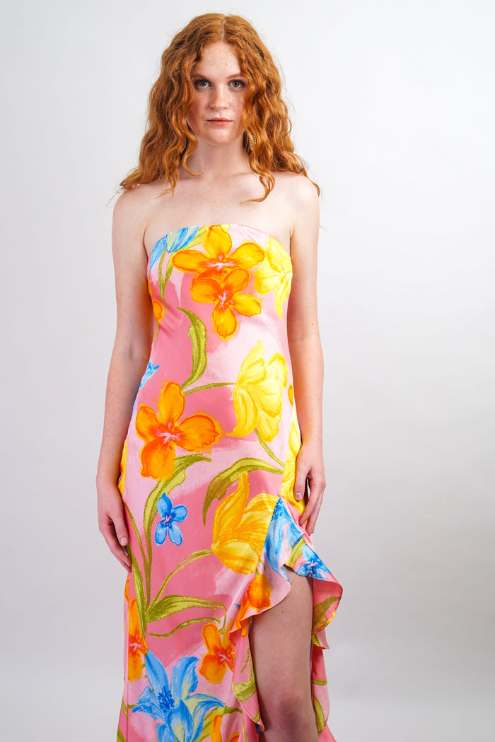 Private Label DRESSES Pink Floral Tube Maxi Dress