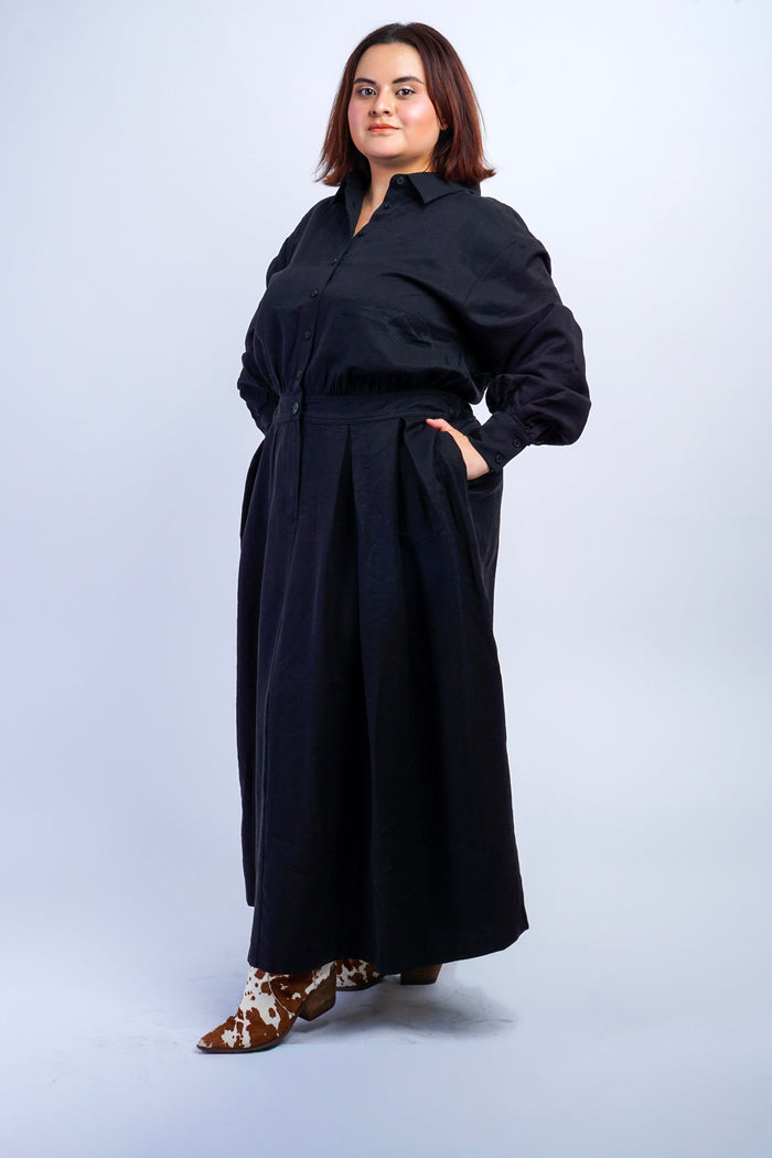 Private Label DRESSES Plus Black Long Sleeve Shirt Midi Dress