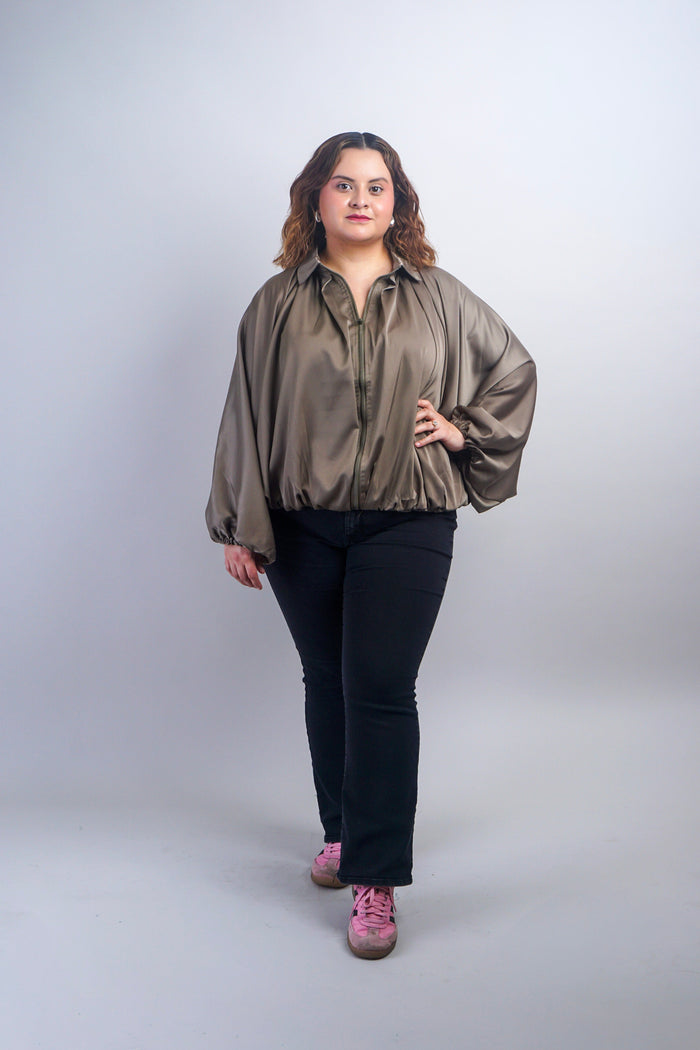 Private Label TOPS Plus Olive Blouson Raglan Sleeve Jacket