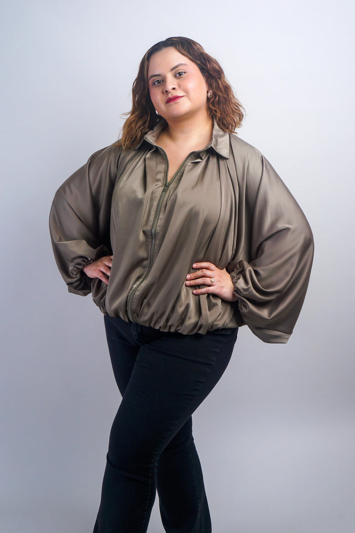 Private Label TOPS Plus Olive Blouson Raglan Sleeve Jacket