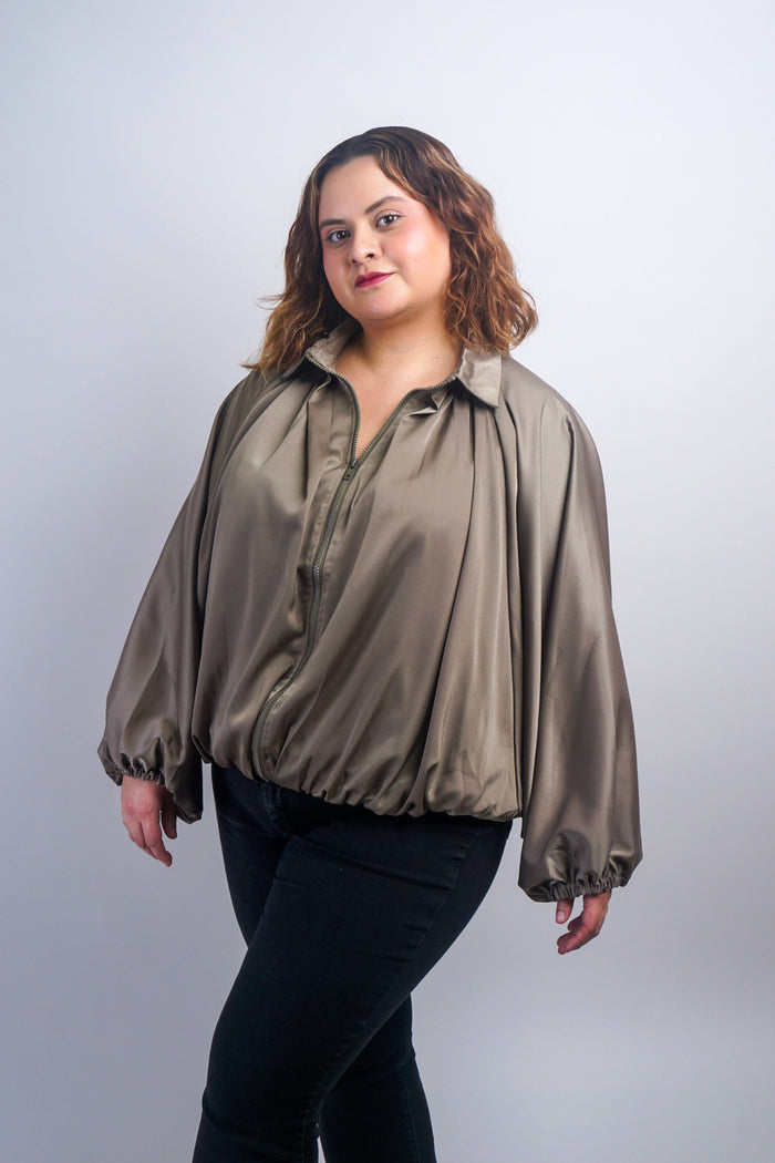 Private Label TOPS Plus Olive Blouson Raglan Sleeve Jacket