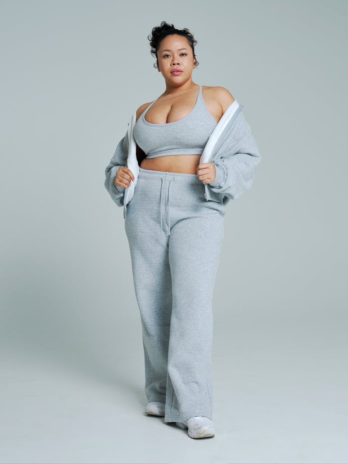 Plush Fleece Straight Leg Sweat Pant - Heather Grey