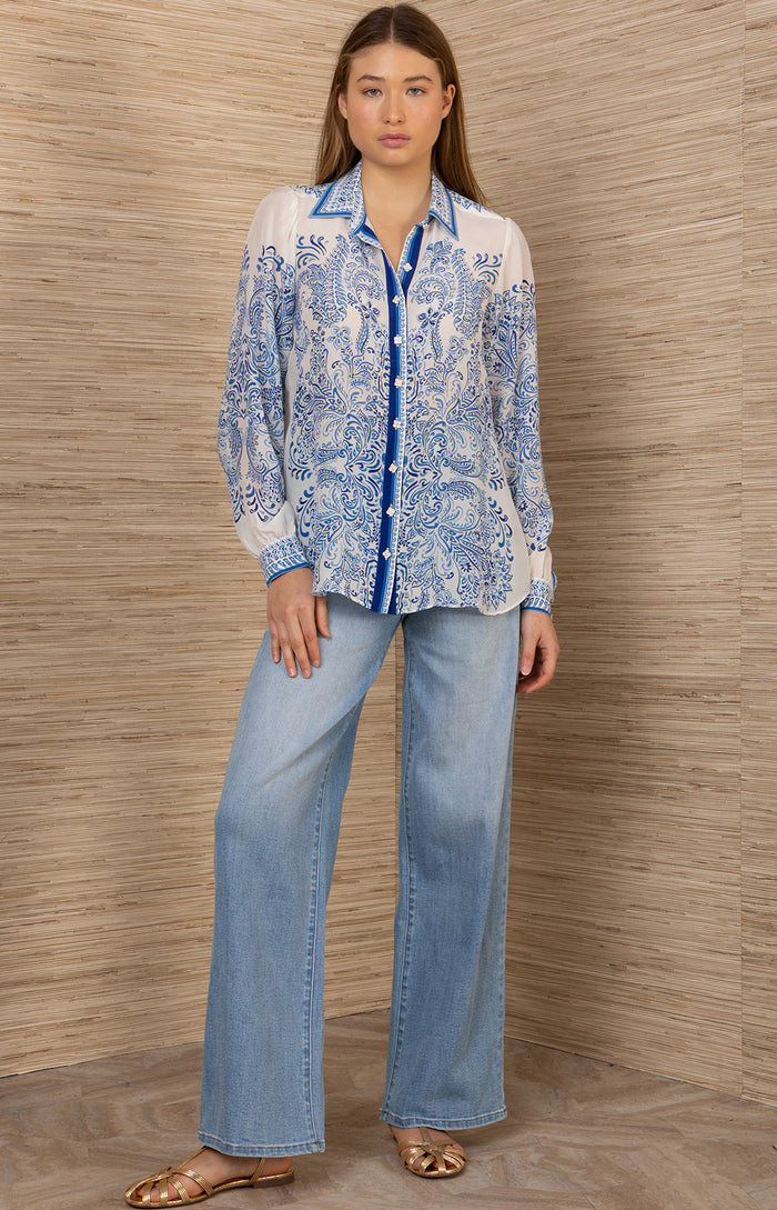 Quill Silk Top, color-Blue