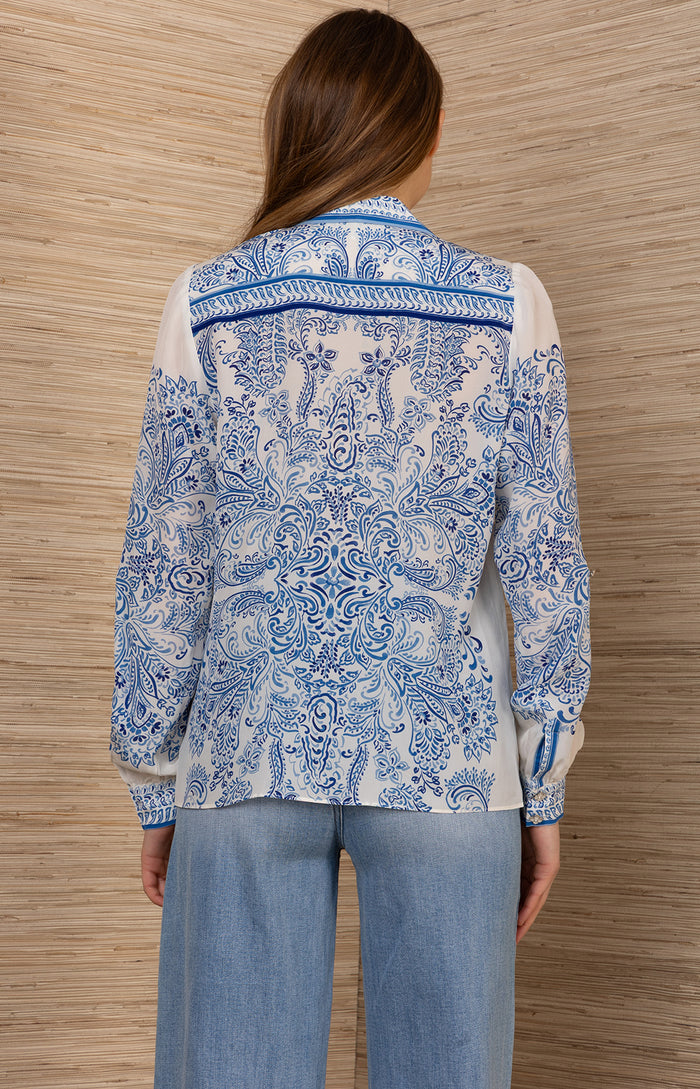 Quill Silk Top, color-Blue