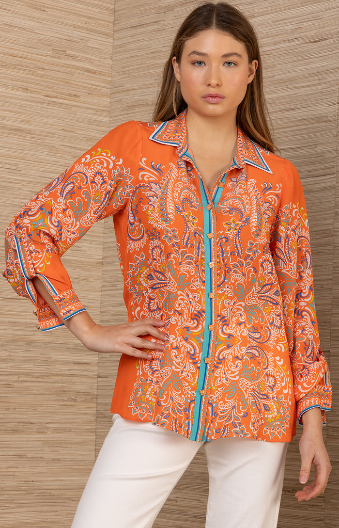 Quill Silk Top, color-Orange