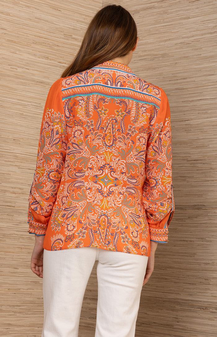 Quill Silk Top, color-Orange