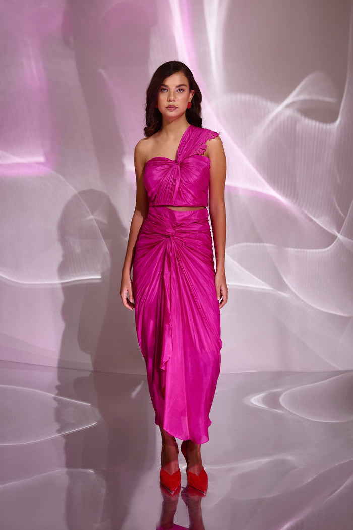 Rani Knotted Bustier & Drape Skirt, Knotted draped with cups, Lined with cotton malmal, Silk habutai fabric