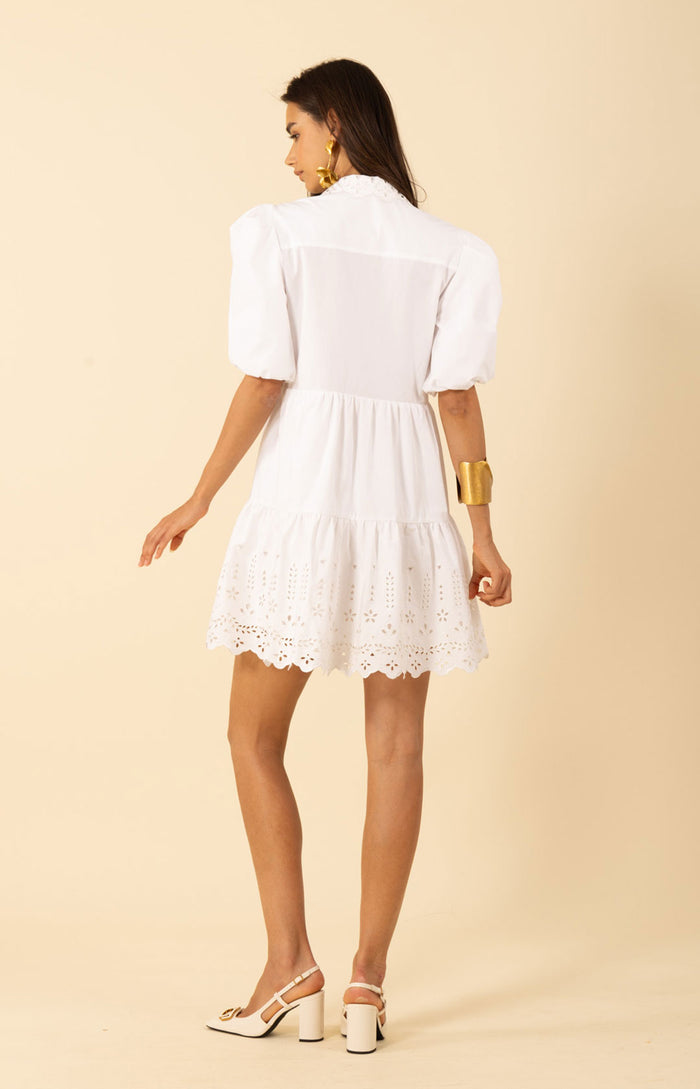 Rayna Embroidered Poplin Dress,color-white