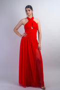 Private Label TOPS Red Cross Body Halter Gown