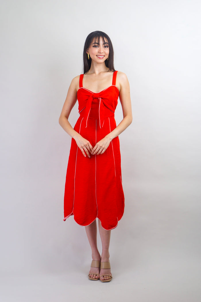 Private Label DRESSES Red with White Trim Sweetheart Bow Midi Dress