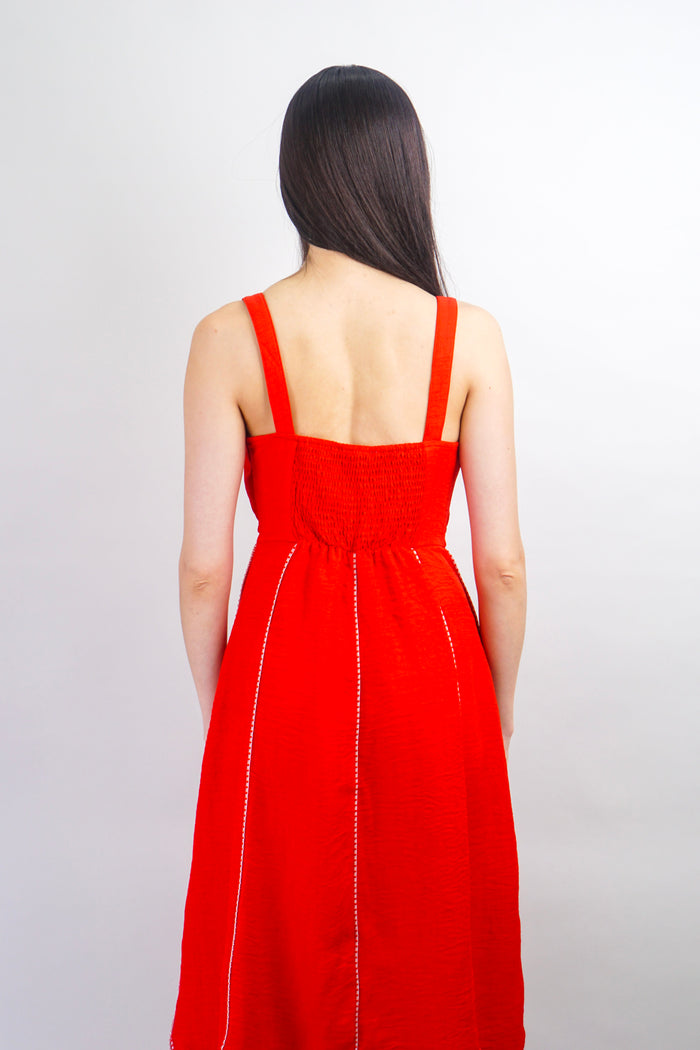 Private Label DRESSES Red with White Trim Sweetheart Bow Midi Dress