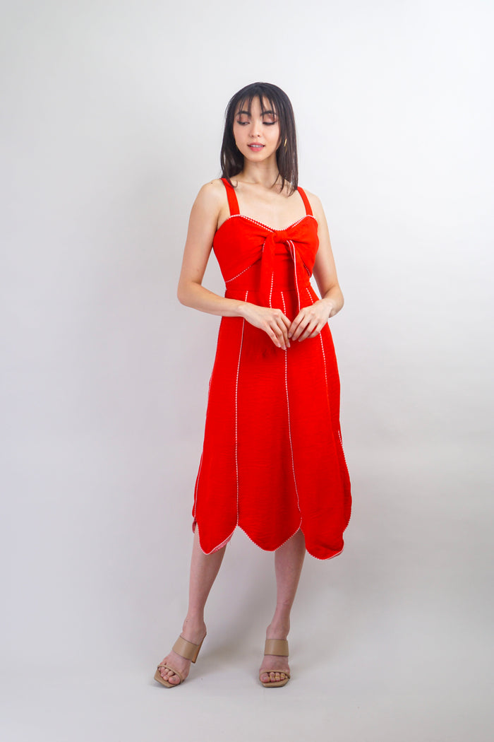 Private Label DRESSES Red with White Trim Sweetheart Bow Midi Dress