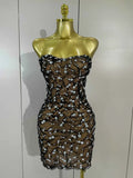 Reiley Rhinestone Strapless Mesh See Through Mini Dress
