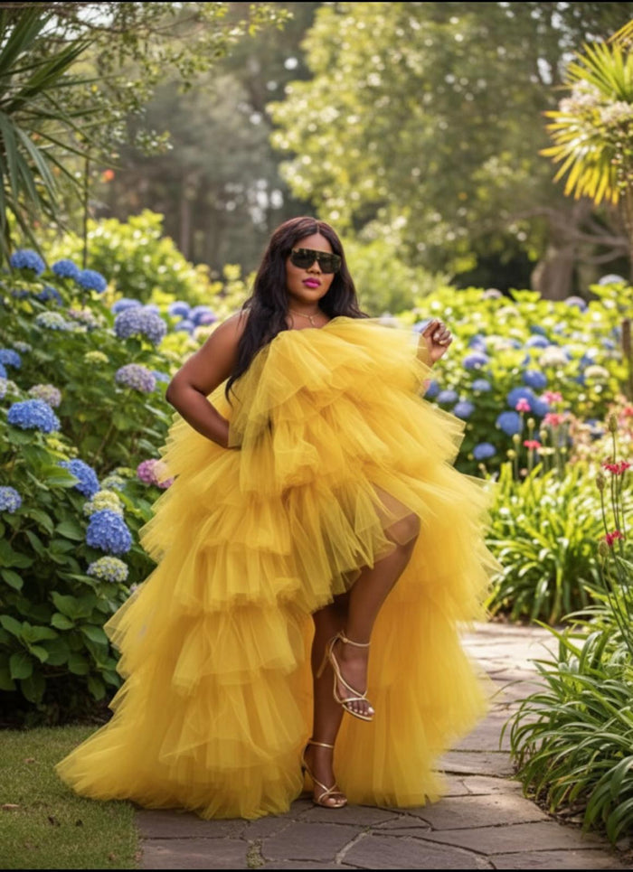 Reversible High-Low Tulle Dress in Yellow
